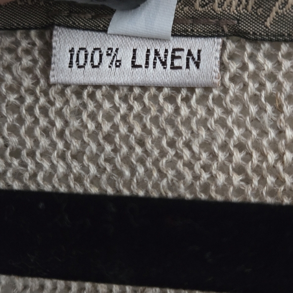 Zuza Bart 100% Linen Tan Midi Sweater Dress Asymmetrical Lagenlook Sheer Boho M - Picture 6 of 10